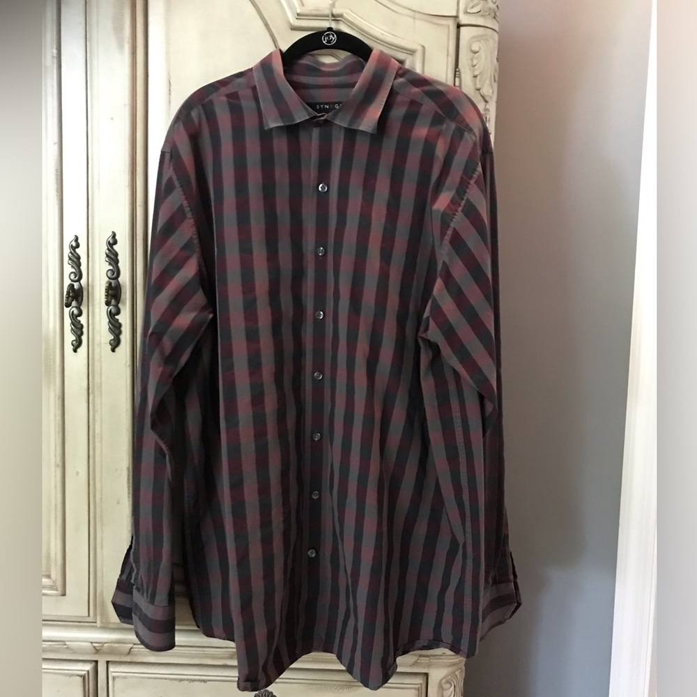 Synergy Plaid Grey & Maroon Long Sleeve Button